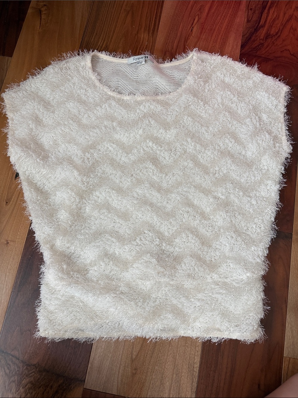 Forever 21 Off-White Fuzzy Chevron Knit Top